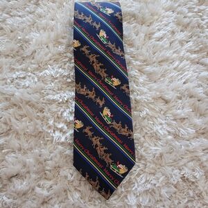 Cape Cod Neckwear Tie 100% Silk Blue Holiday Santas Sleigh Merry Christmas NWOT